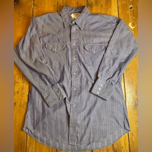 Vintage Blue RUD DOCK Western Cut Pearl Snap Long Sleeve Shirt size Large - Picture 1 of 4